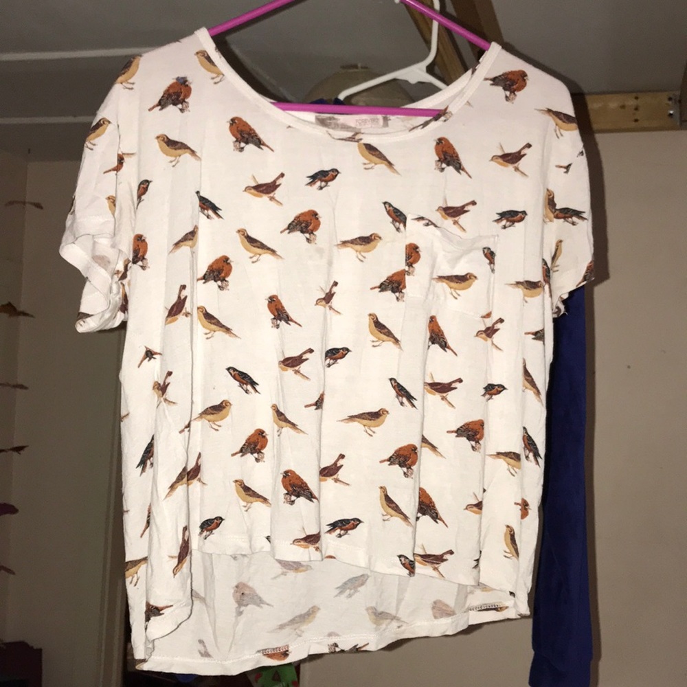 Bird print white loose tee
